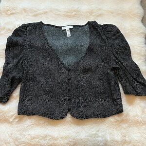 Leith Black and White Dotted Cropped Blouse 100% Rayon Size XXS